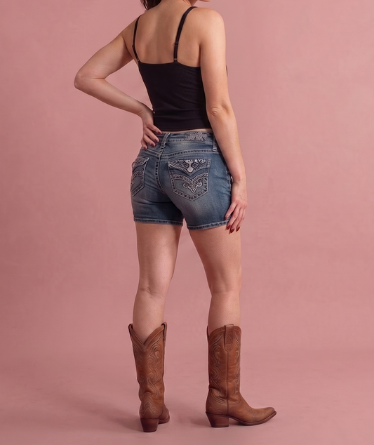 Y2K Low-Rise Denim Shorts — Mid Wash