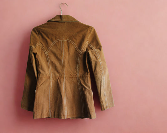 Y2K Real Leather Jacket – Contrast Stitch & Reworked Buttons