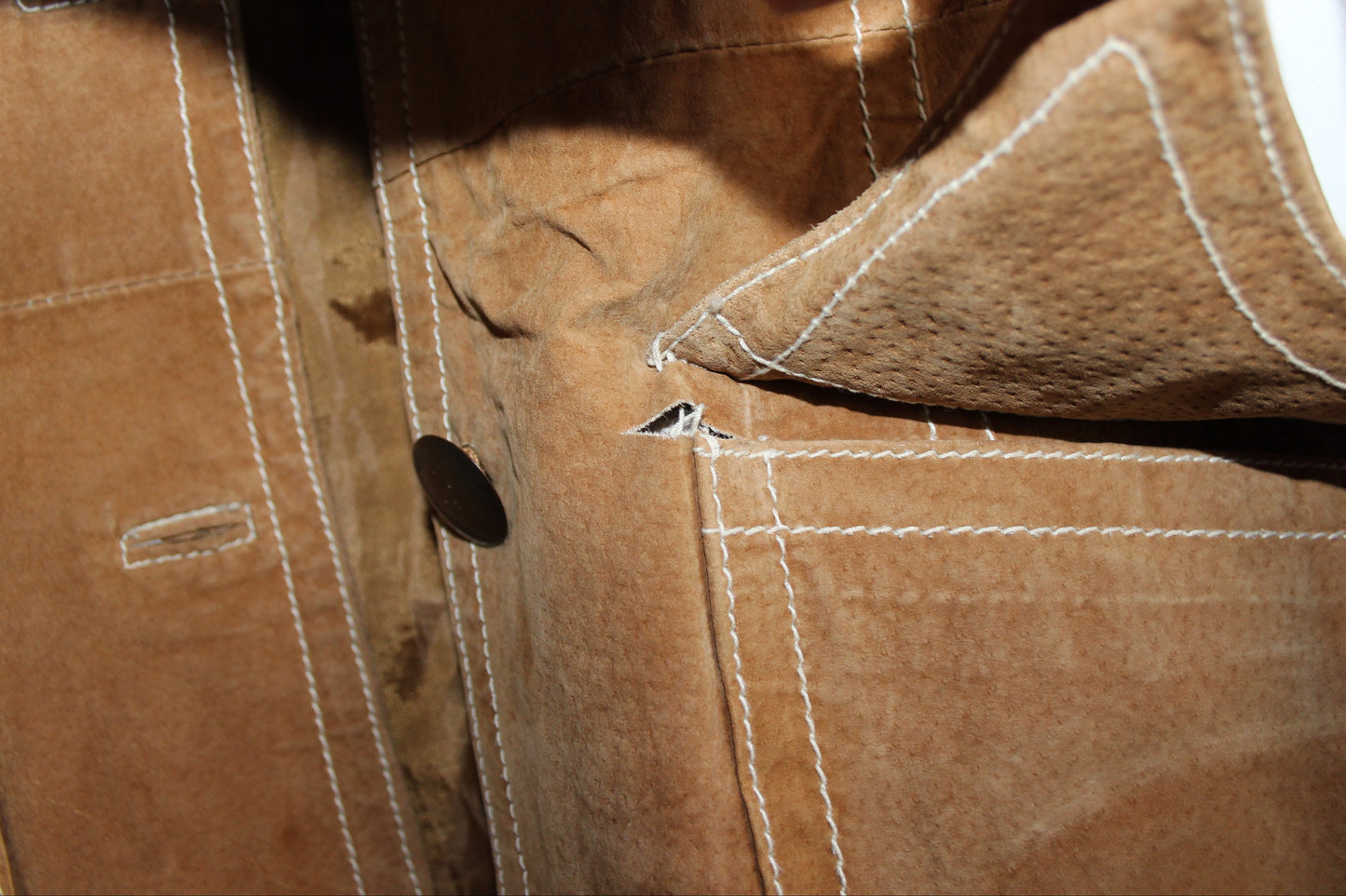 Y2K Real Leather Jacket – Contrast Stitch & Reworked Buttons