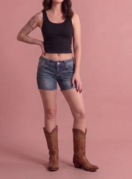 Y2K Low-Rise Denim Shorts — Mid Wash