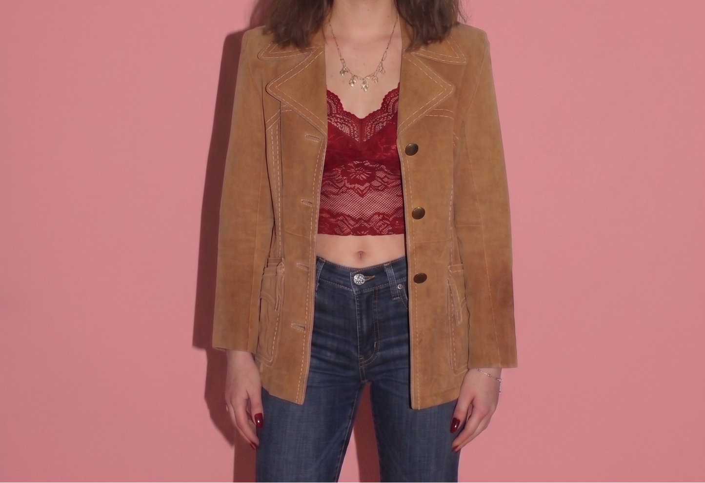 Y2K Real Leather Jacket – Contrast Stitch & Reworked Buttons