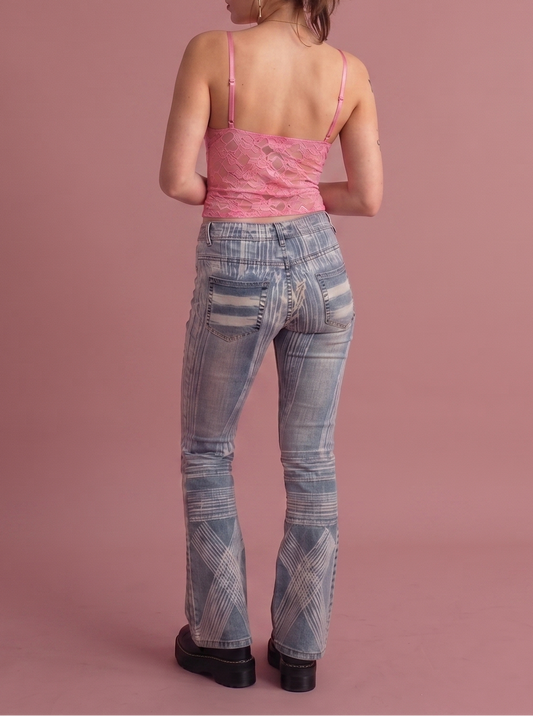 Vintage Y2K Slim Flare Jeans – Contrast Fade Pattern