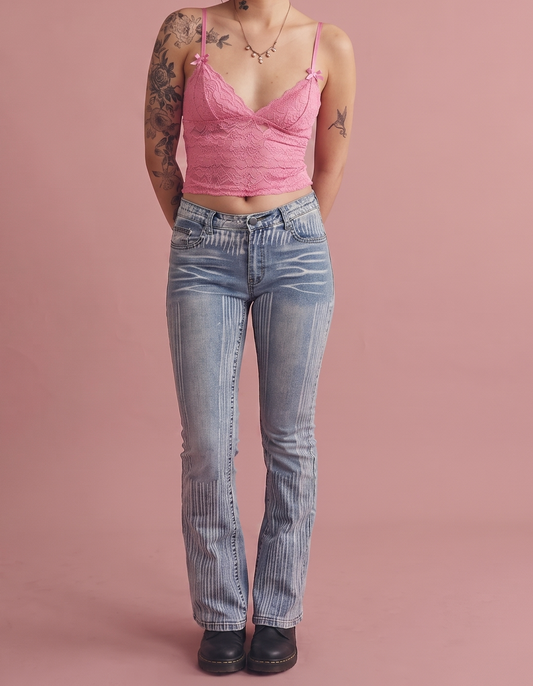 Vintage Y2K Slim Flare Jeans – Contrast Fade Pattern